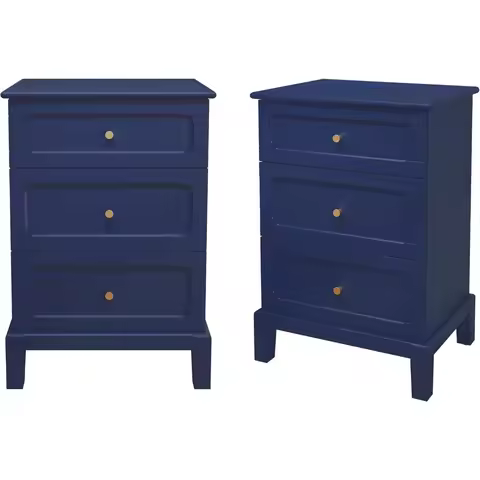 20'' Wide 3 Drawers Vintage Nightstands Set of 2, Wood Bedside Tables with Golden Metal Handles, Tal
