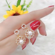 Bông tai nữ Ngọc Trai nuôi kiểu dáng Hàn Quốc mạ vàng 18K đính kim cương nhân tạo công nghệ xi vàng 