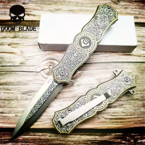 Quick-Open Tactical Folding Knife with 5CR15MOV Blade, Stainless Steel Handle & Waist Clip - Perfect