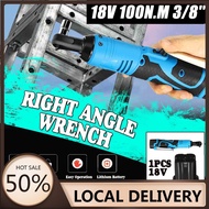 18V 100N.m Rechargeable Cordless Electric Wrench Right Angle Wrench with 2 Battery Charger Kit Ratch