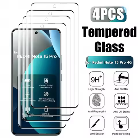 4Pcs Full Cover Curved Tempered Glass For Xiaomi Redmi Note 15 Pro 4G 3D Screen Protector Redmy Note