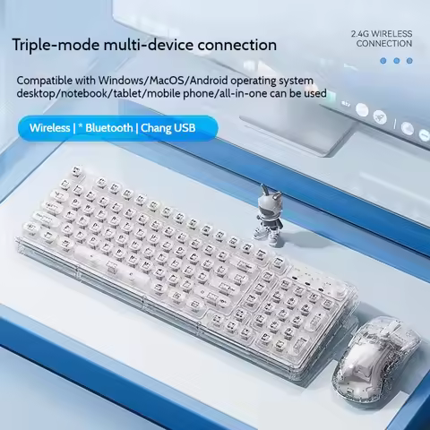 Leilin Z99 Ice Transparent Wireless Bluetooth Crystal Keyboard and Mouse Set Mechanical Computer Fem