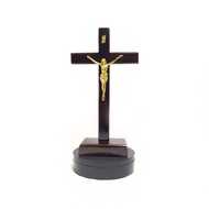 (SDKK 25 cm - CKT) 25 cm Brass Corpus Sitting Cross Catholic Table Cross Teak Wood Cross/ Brass Corp