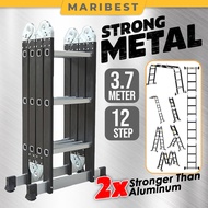 12 Step 3.7M Black Metal Multipurpose Ladder Folding ladder Tangga Lipat Besi Double Sided Ladder Th