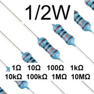 (50pcs) 1/2W Metal Film Resistor - (1 ohm to 10M ohm) - 1% Tolerance - Perintang Elektronik 1/2 Watt