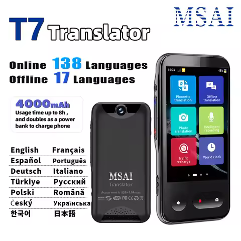 MSAI T7 AI Voice Translator 138 Languages ChatGPT Real Time Audio Photo Translation with WiFi-5G 4G-
