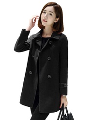 IDEALSANXUN Womens Fall Winter Wool Coats Double Breasted Midi Peacoat Trench Coats