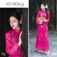 Modern pink lotus silk ao dai big size 90kg, peach blossom ao dai, 2-layer ao dai/ aodailynka88