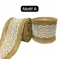MERAH 1 METER - JUTE CLOTH BROWN LACE JUTE RIBBON/ RED LACE JUTE RIBBON/ SIZE 5 CM/ HESSIAN BURLAP J
