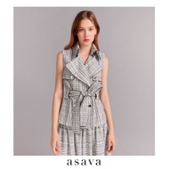 [asava aw23] Asava Tweed Trench Blouse เสื้อผู้หญิง ทรงเทรนช์ แขนกุด แต่งจีบหลัง แต่งคาดเข็มขัด แต่ง