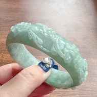 果綠翡翠雕花手鐲 | 18圍 | 天然緬甸玉翡翠A貨 | 送禮