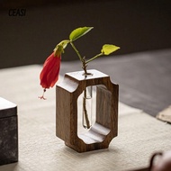 CEASI Hydroponic Flower Vessel,  Vase Ornaments Solid Wood Flower Vase, Luxury Test Tube Shape Woode