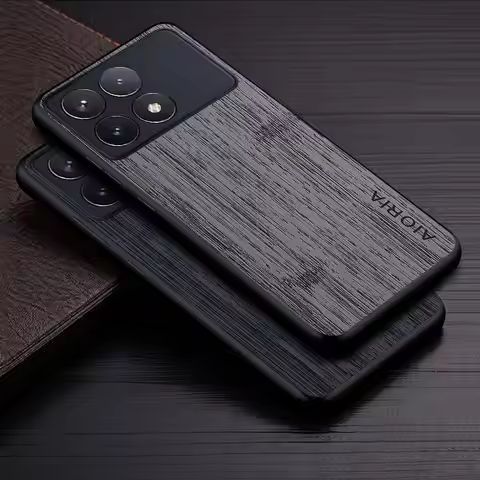 Case for Poco X6 Pro X7 Pro Poco M6 Pro Coque Bamboo Wood Pattern Leather Phone Cover Luxury Funda f