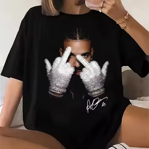 Drake Middle Finger Shirt Rapper Hip Hop Vintage Drake Inspired Cotton T-shirt 2026 Summer Men's Wom