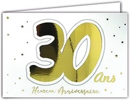 Afie 69-2203 30th Birthday Card with Golden Stars on White Background with Envelope; Format Closed C