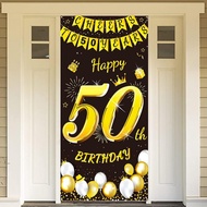 Black Gold 50th Birthday Decoration for Man Woman, Black Gold Happy 50th Birthday Door Banner Backdr