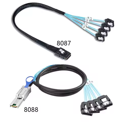 Mini SAS SFF-8088 to 4 SATA 7Pin Cable Latch External SFF8088 8087 26pin to 4 SATA Hard Disk Splitte