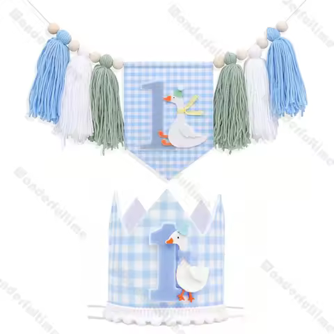 One Silly Goose Highchair Banner Blue Pink ONE Burlap Goose Flag Birthday Hat for Christening Boy Ba