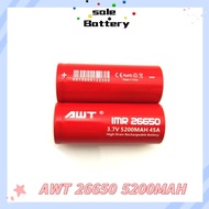 AWT 3.7v 26650 battery 26650 5200mAh 45A rechargeable battery(RED) Suitable flashlight