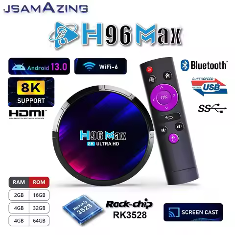 H96 MAX RK3528 Android 13.0 Smart TV BOX ARM Cortex A53 2/4GB RAM16/32/ 64GB 8K 24fps 3D Wifi 6 2.4G