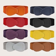 Women's Leather Belt in Stock, Red Elastic Belt, Wide Belt, Decorative Belt with Elastic Loop for Wo