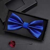 Gift Box Men's Sapphire Blue Small Grid Bow Tie Set Male Groomsmen Groom Burgundy Bow Tie Wedding Ko