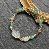 金髮晶 碧璽綠髮晶 綠草莓晶 白水晶 天河石漸層螢石龍龜黃銅手鍊