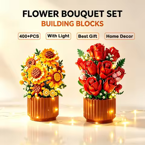 DIY Bouquet of Roses Sunflower Building Block Set Eternal Creative Puzzle Assembly Simulation rose P