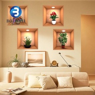 BO 4pcs Plant Potted Wall Stickers, PVC Creative Simulate 3D Wallpapers, Wall Decor Waterproof Green