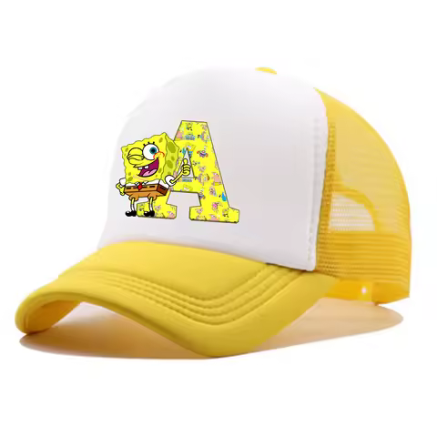 Spongebobs Baseball Cap for Kids Adult Cartoon Letter Mesh Cap Kawaii Peaked Hat Yellow Summer Cap G