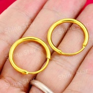 ✽Saudi Gold 18k Pawnable Legit Earrings Female 2.3 cm Wide Glossy Earrings Jewelry Gold Earrings