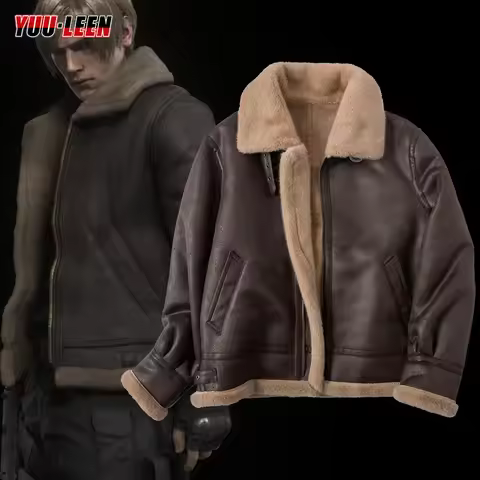 Leon S. Kennedy Cosplay Costume Resident Evil 4 Remake Brown Leather Jacket Tactical Harness Knife S