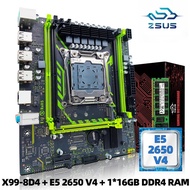 Kit Set Papan Induk ZSUS X99-8D4 Dengan LGA2011-3 Xeon E5 2650 V4 CPU DDR4 16GB (1*16GB) Memori RAM 