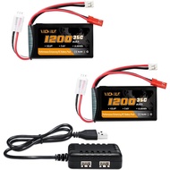 SCX24 Battery 7.4V 1200mAh Lipo Battery 2S 35C(Burst 70C) with PH2.0 JST Plug with 1TO2 USB Charger 