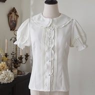 Lolita Inner Sweet Shirt Short Sleeve Spring Summer lolita Fungus Lace Doll Collar Embroidered Cute 