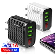 FAST POWER LED 3 Usb Ports Digital Display Charger 5V/3.1A Travel Fast QuickCharging Adapter Mobile