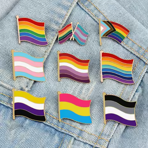 Rainbow Flag LGBT Pride Enamel Pin Inclusive Progress Non-binary Trans Les Bisexual Asexual Brooch B
