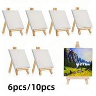 10 Packs Mini Canvas And Easel Set Mini Canvas Panels Mini Wood Easels, Canvas Size Is 4" X 4"; Ease