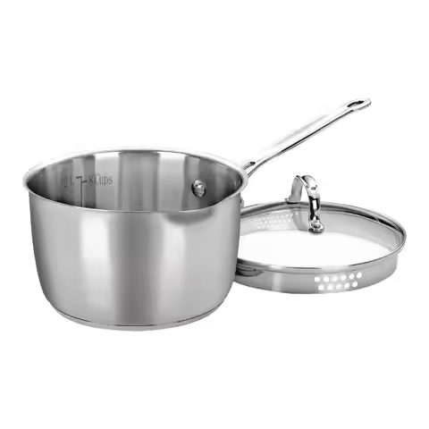 3Qt Saucepan with Cover, Stainless Steel Cook and Pour Design