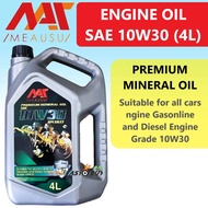 MEAUSU Engine Oil SAE 10W30 10W-30 Premium Mineral (4L) 10/30 10-30 Minyak Hitam