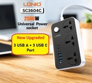 LDNIO SC3604C 3.4A Power Socket with 3 AC + 3 USB A & 3 USC C Charger Adapter 2500W 10A 1.6 Meter 3 