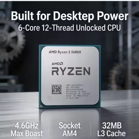 AMD R5 5600X Socket AM4 Desktop Processor 6‑Core 12‑Thread Unlocked 65W Tray Without cooler