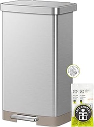 EKO Hudson Matte Stainless 75 Liter/19.8 Gallon Step Trash Can with Rear Trash Bag Storage Compartme