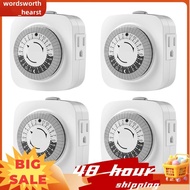Indoor Mechanical 24-Hour Timer 3 Plug Sockets, 30-Minute Min Daily On/Off Cycle for Lamps, Christma