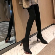 K Knitted Stovepipe Boots Elastic Socks Boots Women's Tall Over-the-Knee Stockings Boots High-Heeled