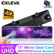 EKLEVA 12-Inch 4K UHD Mirror Dash Cam Wifi DVR Route Video Recorder 3840P*2160P Stream Media Car Camera Parking Assist Night Vision