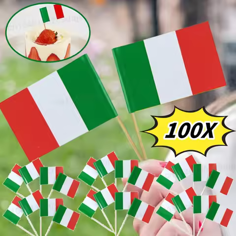 100Pcs Small Italy Italian Toothpick Flag Wood Italian Cupcake Toppers Stick Banners Creative for Wo