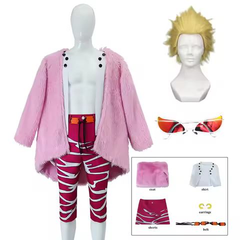 Anime OP Doflamingo Cosplay Costume Wig Glasses Halloween Carnival Comic-con Party Role Playing Outf