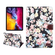 全城熱賣 - 適用於 iPad Pro 11 inch 2020 / 2021 PC + 左右開花布皮套 錢包插卡帶支架帶休眠（黑色花）