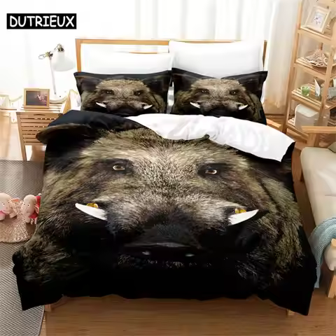 3D Digital Printing Wild Boar Design Duvet Cover - Fashionable